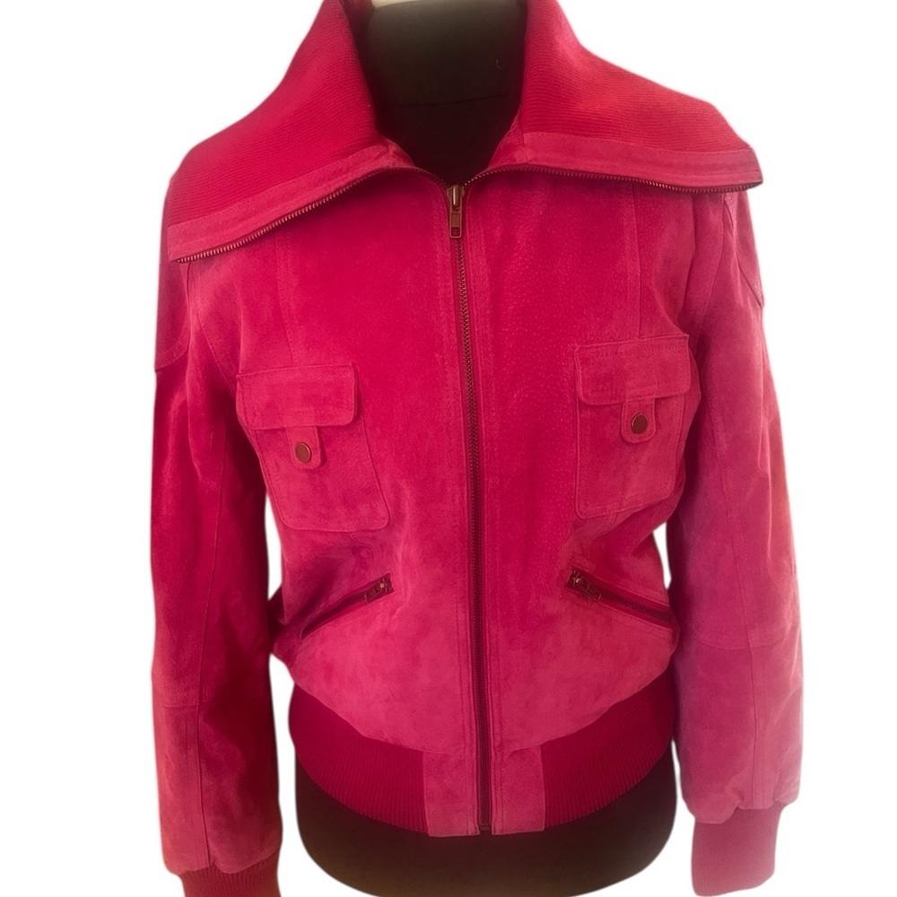 NWT NOS Cuero Pink Fuchsia Suede Bomber Jacket Vintage 2000 Medium - Picture 15 of 15